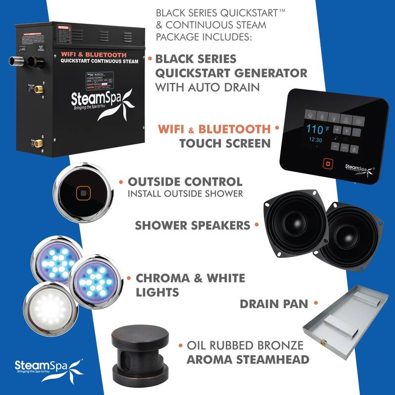 SteamSpa Black Series Bluetooth 4.5kW QuickStart Steam Bath Generator