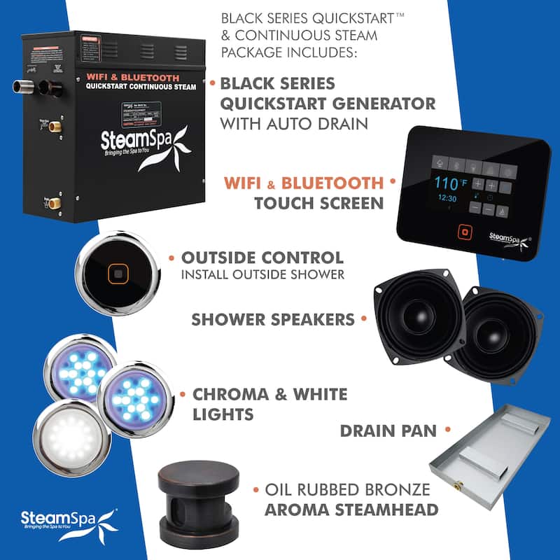 SteamSpa Black Series Bluetooth 9kW QuickStart Steam Bath Generator