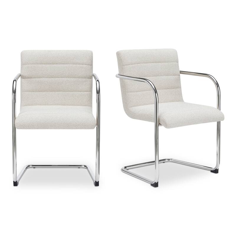 Title: NADAAL STUDIOS Cyran Dining Chair, Faux Green Upholstery, Stainless Steel Cantilever Frame - Set of 2 - Beige