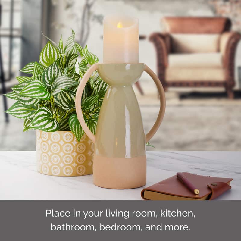 Elements Ceramic Green Pillar Holder, 10 Inch