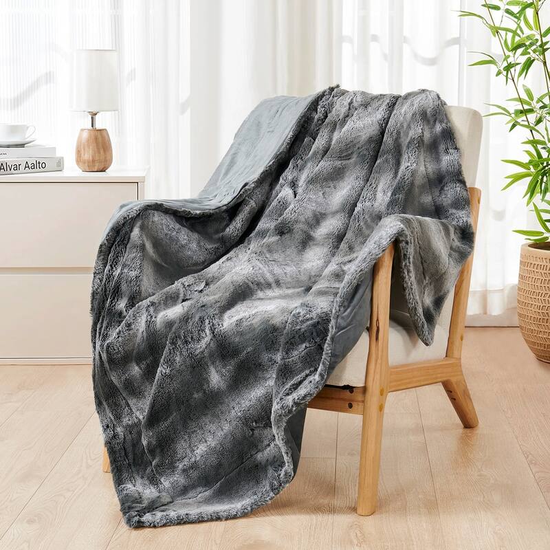 Tip Printing Light Fauxfur Throw