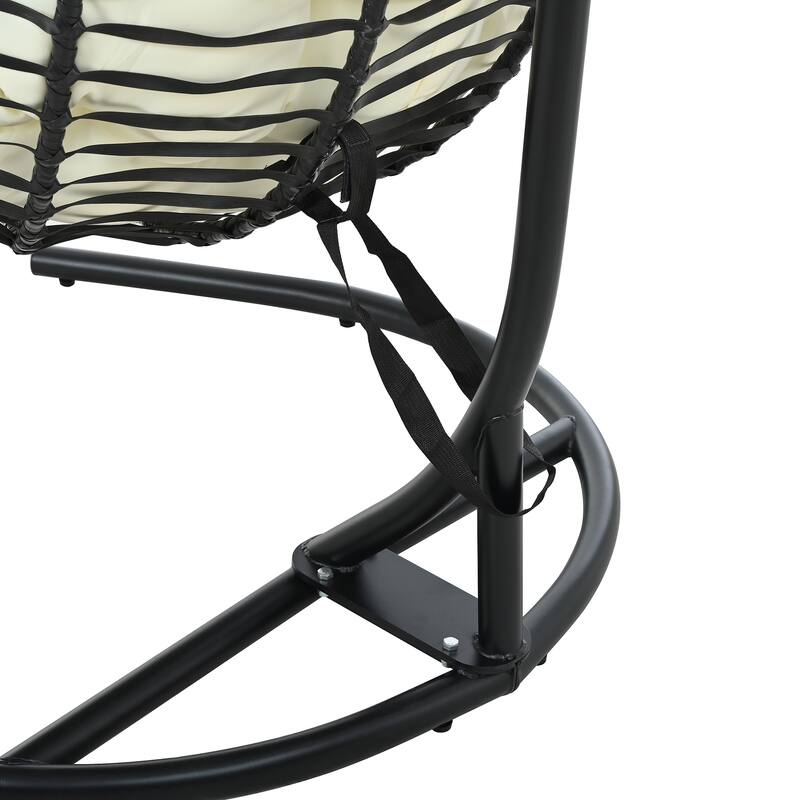 Hanging Hammock Chair with Stand, Foldable Rattan Egg Swing Chair with Iron Frame and Plush Cushion & Removable Headrest