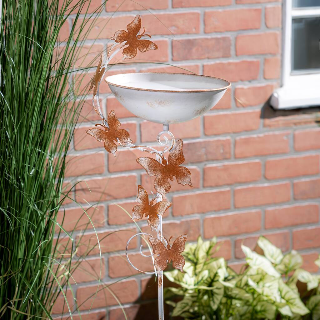 42" Metal Staked Butterfly Bird Bath