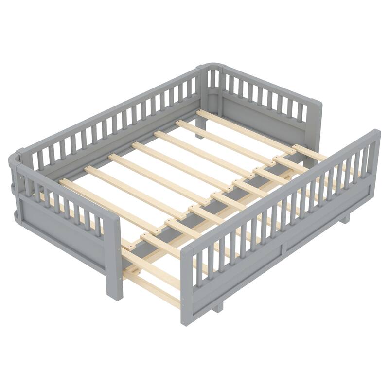 Roomfitters Convertible Floor Bed, Expandable Solid Wood Platform Frame
