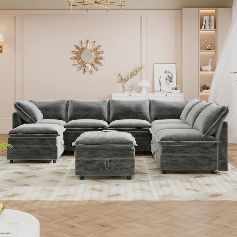 126" Polyester Modular Sectional Sofa Bed with Storage - Grey