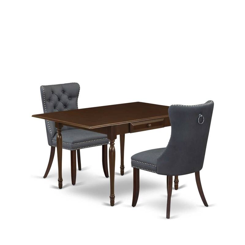 HomeStock 3-Pc Mahogany Finish Rectangular Solid Wood Top with Dropleaf Dining Table Set