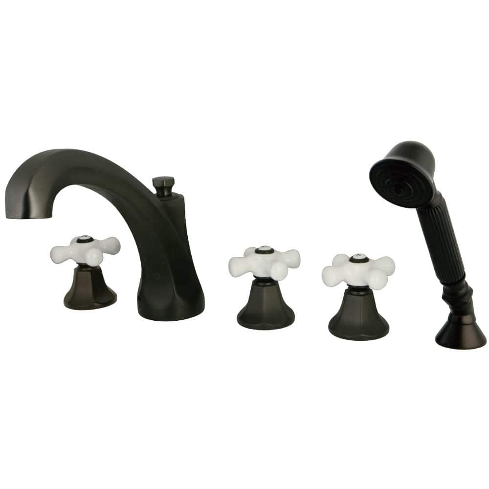 Kingston Brass Deck Mounted Roman Tub Filler with Diverter and Cross