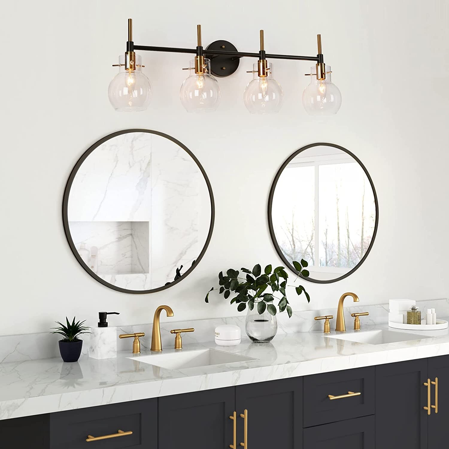 Isha 4 Light Bathroom Black Gold Vanity Lights Modern Wall Sconce with Clear Glass On Sale Bed Bath Beyond 35429223