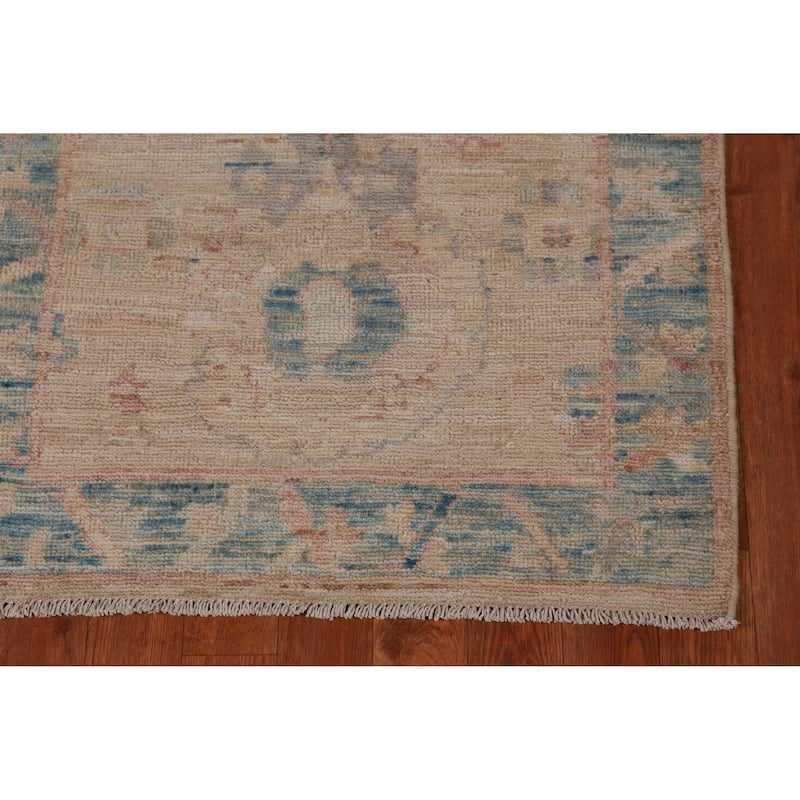 Hand Knotted Oriental 100% Wool Carpet Transitional Floral Beige & Ivories Oushak Runner Rug - 7' 11'' X 2' 6''