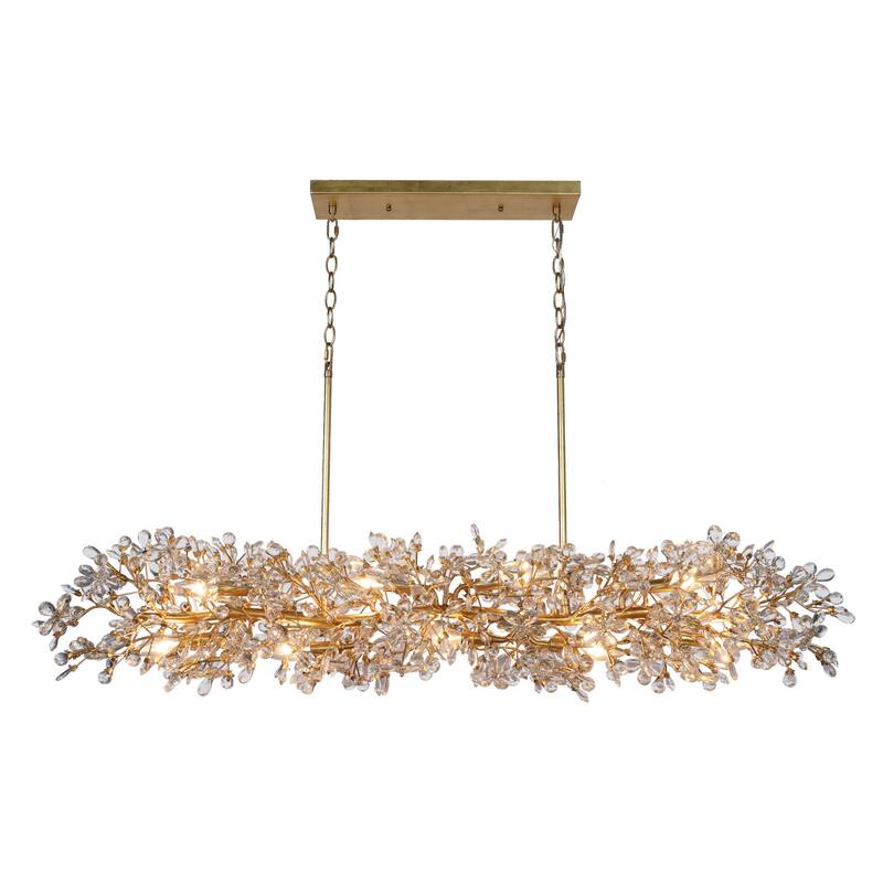 Aureflor 7-Light Antique Gold Foil Crystal Floral Island Chandelier for Kitchen Island Dining Room