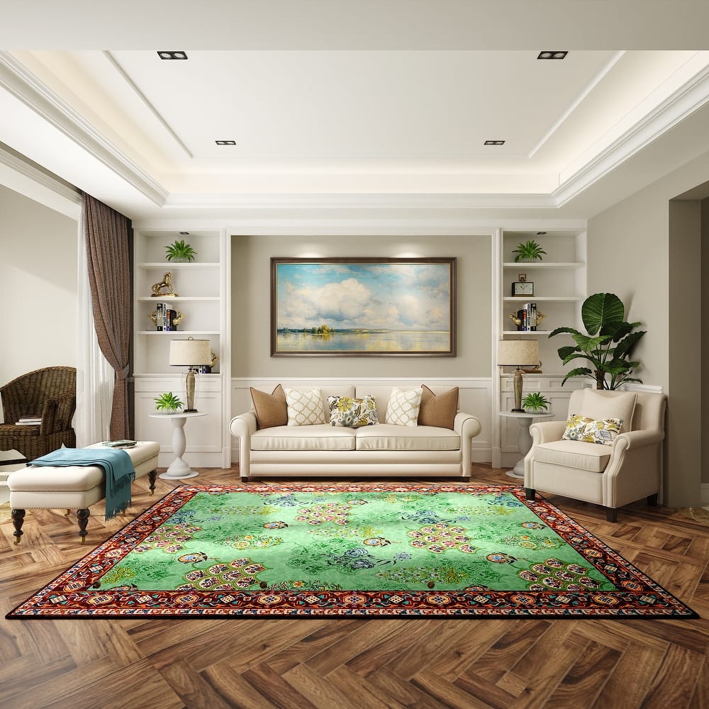 Rustic Chic Abstract Indoor Rug Anti-slip & Washable Green