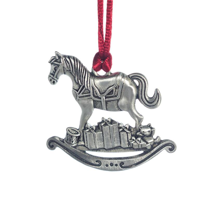Solid Pewter Christmas Tree Ornament - Rocking Horse