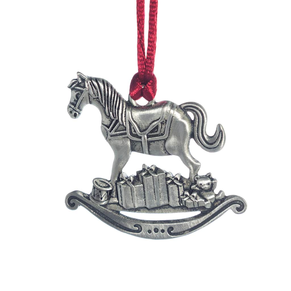 Solid Pewter Christmas Tree Ornament - Rocking Horse