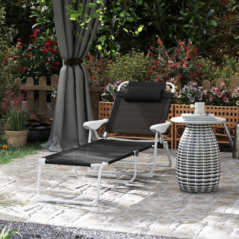 Folding Chaise with 4-Way Recline, Breathable Mesh, Removable Pillow - Black