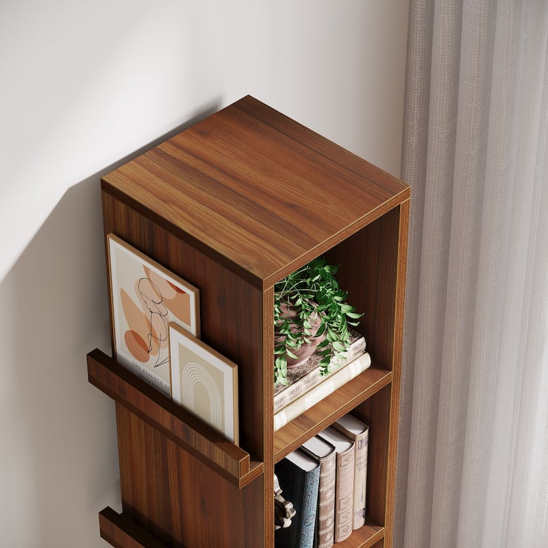5-tier Tall Narrow Bookcase Cube Bookshelf with Side Storage - 11.8"D x 13.8"W x 70.9"H