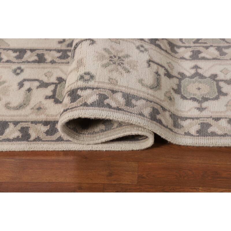 All-Over Ivory Floral Oushak Indian Area Rug Handmade Wool Carpet - 9'2"x 12'1"