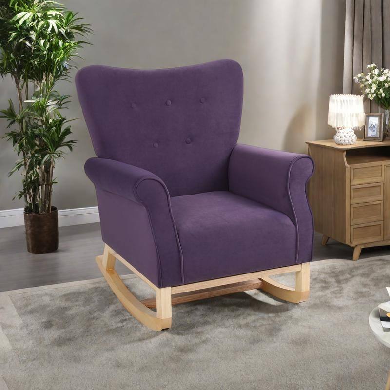 Velvet Nursery Rocking Chair with High Back and 250lb Capacity - Lavender purple