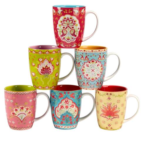 Certified International Francesca 14 oz. Mugs, Set of 6 Assorted Designs