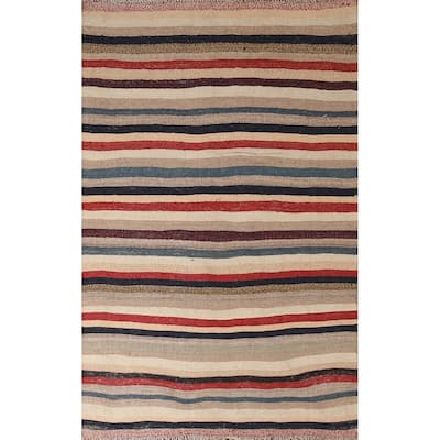 Striped Kilim Qashqai Persian Area Rug Hand-Woven Wool Carpet - 3'9" x 6'5"