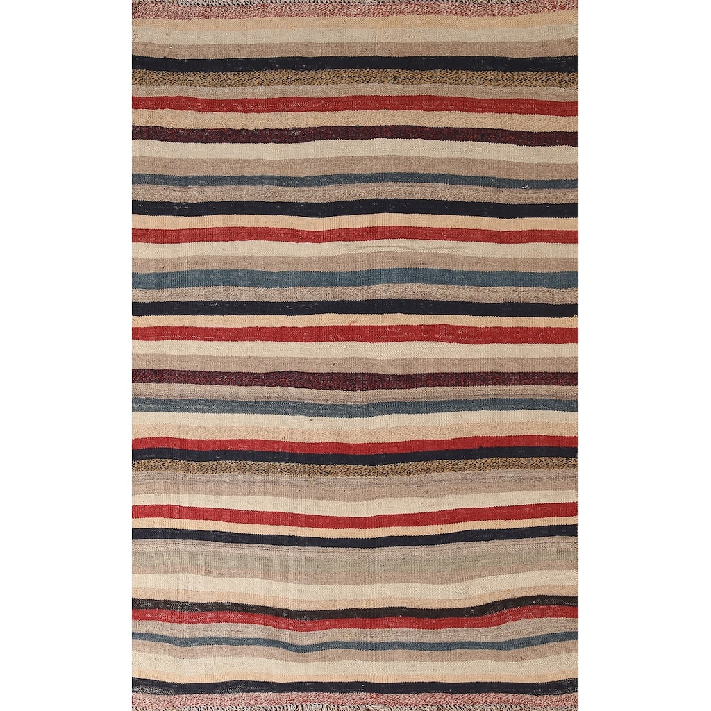 Striped Kilim Qashqai Persian Area Rug Hand-Woven Wool Carpet - 3'9" x 6'5"