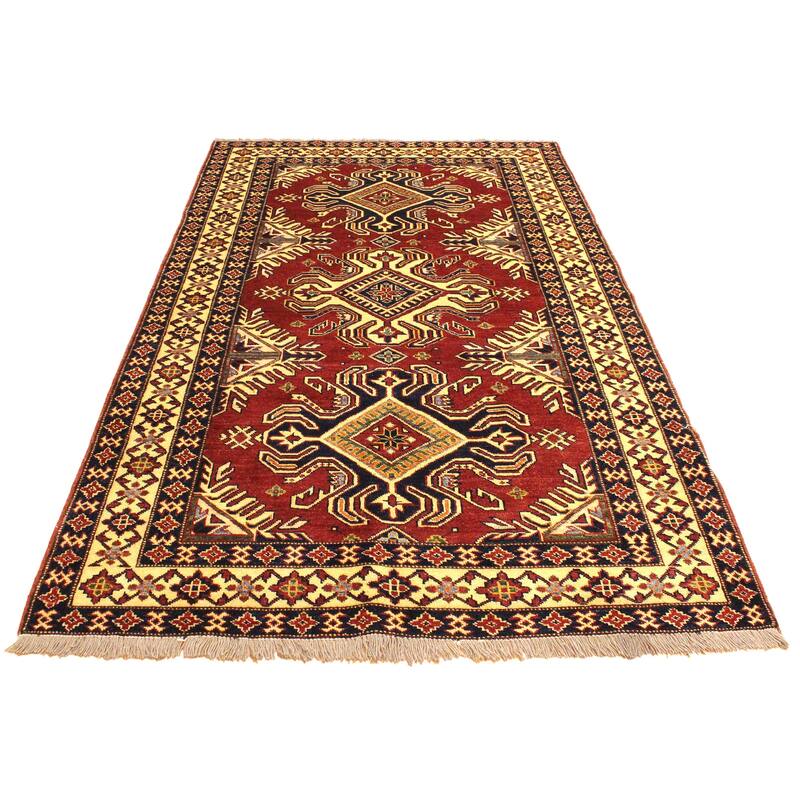 Rustic Super Kazak Maverick Red/Beige Hand Knotted Wool Rug - 4'1'' x 6'0''