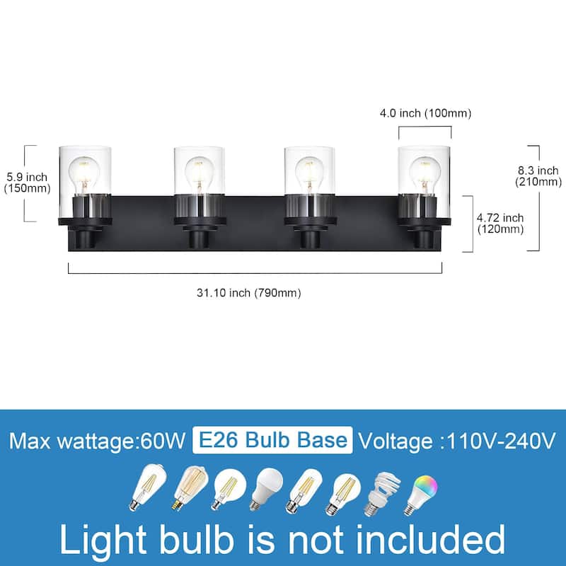 4-Light Vintage Bathroom Vanity Light with Clear Glass Shades