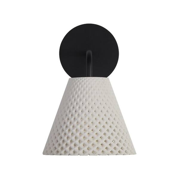 slide 2 of 7, Golden Lighting 2419-OWL Clarus 7" Tall Outdoor Wall Sconce White Sandstone Cement