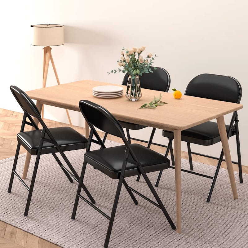 Folding Chairs with Padded Seats - PU Leather Foldable Chair for Home and Office, Indoor and Outdoor Events - Set of 4 - Black
