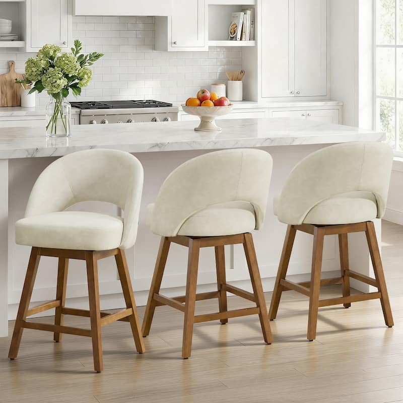 Upholstered Swivel Counter Height Bar Stools with Cutout Back and Solid Wood Frame - 38.2"H x 22.1"W x 23.6"D