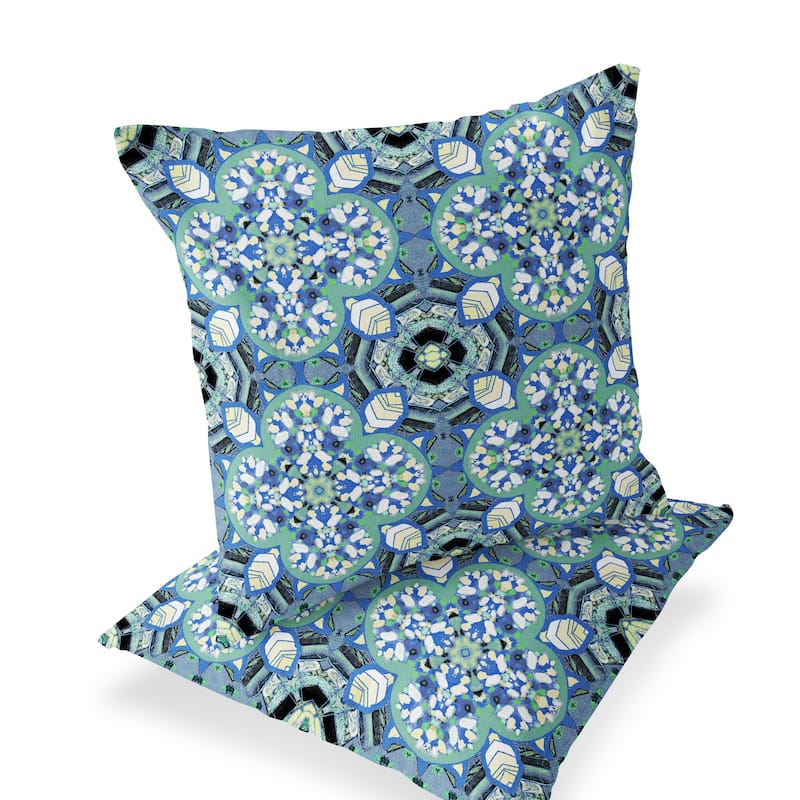HomeRoots Set of Two 16" X 16" Blue and Black Blown Seam Floral Indoor Outdoor Throw Pillow - 16.00' X '16.00' X '5.00