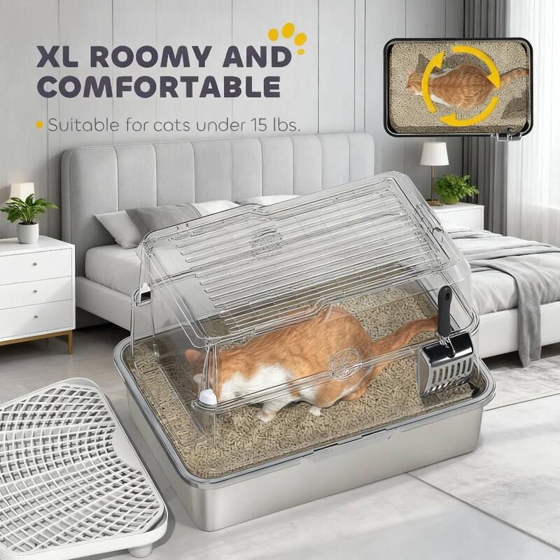 Cat Stainless Steel Cat Litter Box for Big Cats with Flip Cover