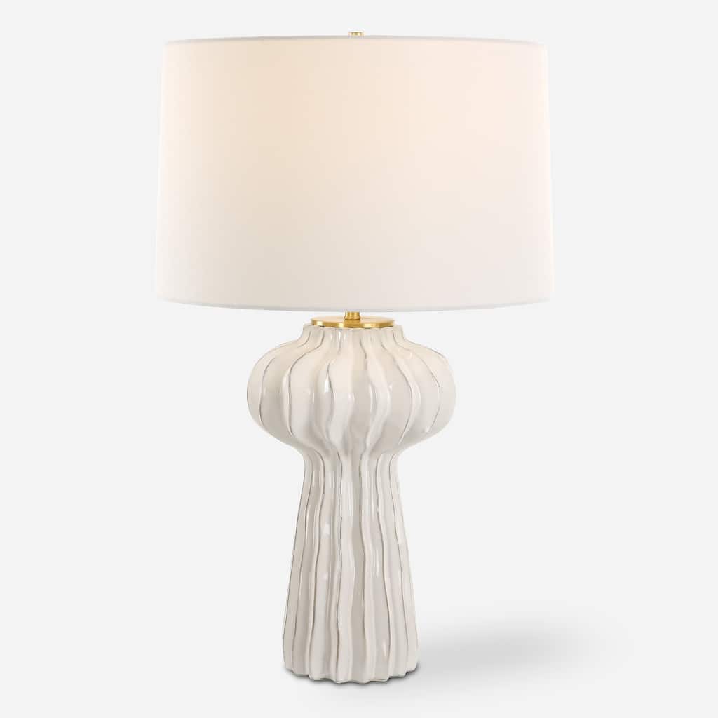 Uttermost Wrenley Ridged White Table Lamp - 28"H, Shade 11"H x 17"Dia.
