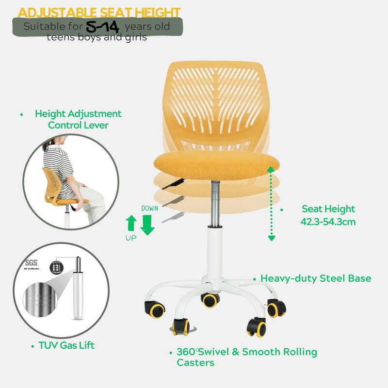 Writing Task Chair 360 Swivel,Low Mid PP Mesh Back Fabric Seat, Height Adjustable