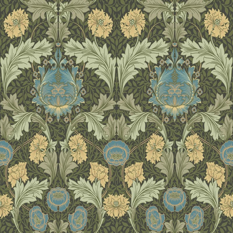 Myrtle Dark Green Floral Ogee Wallpaper
