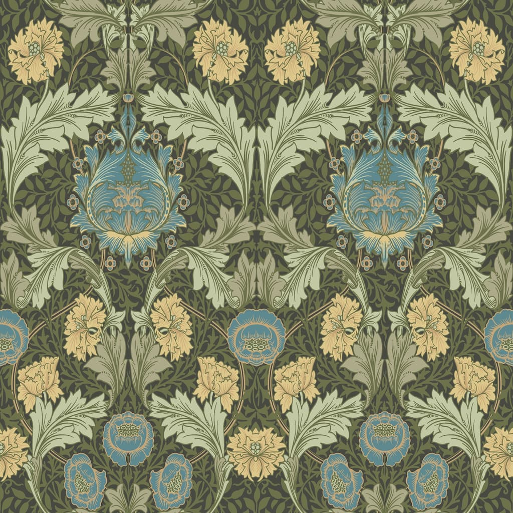 Myrtle Dark Green Floral Ogee Wallpaper