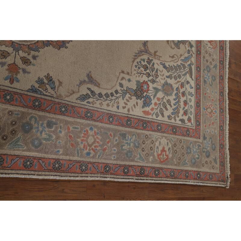 Distressed Tabriz Vintage Persian Area Rug Hand-Knotted Wool Carpet - 6'10" x 10'0"