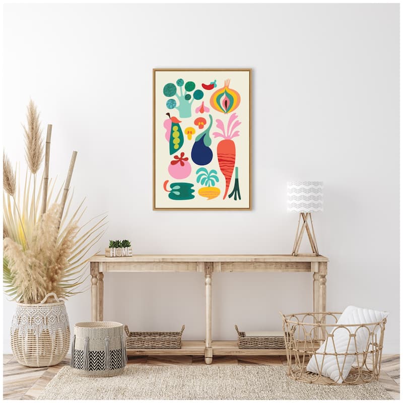 Kate and Laurel Sylvie Modern Colorful Abstract Veggies Framed Canvas by Rachel Lee