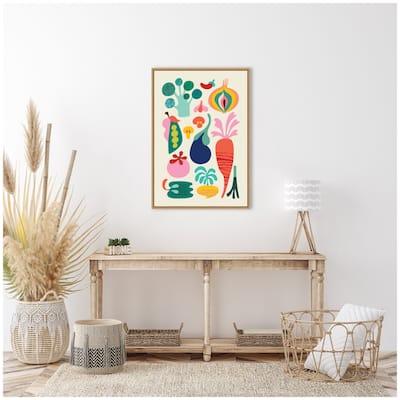 Kate and Laurel Sylvie Modern Colorful Abstract Veggies Framed Canvas by Rachel Lee