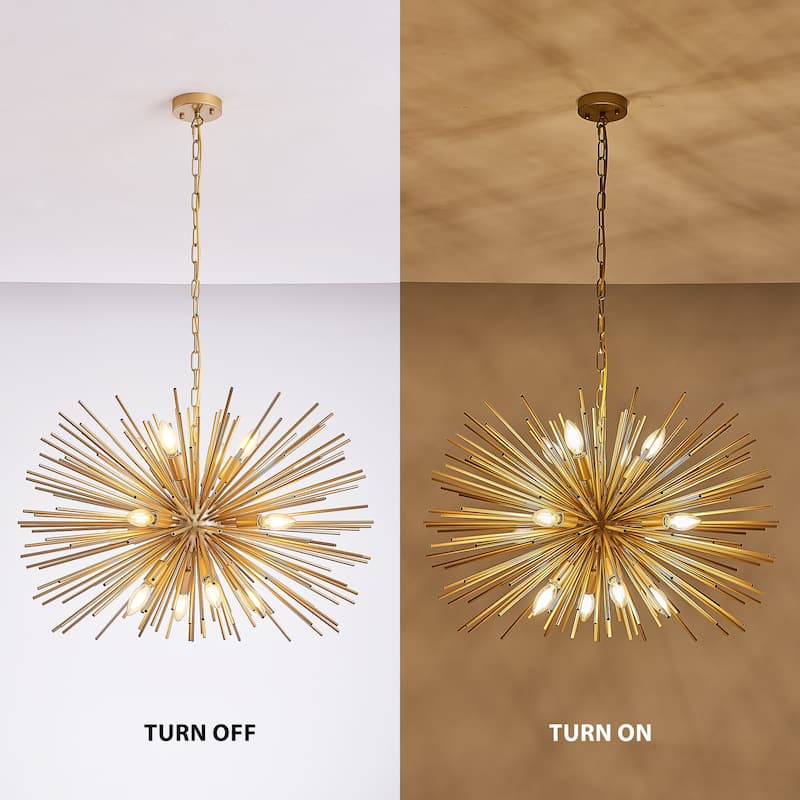29" 12-Light Starburst Chandelier Gold Sputnik Pendant Light Fixture for Living Room, Dining Room(Bulb Not Included)