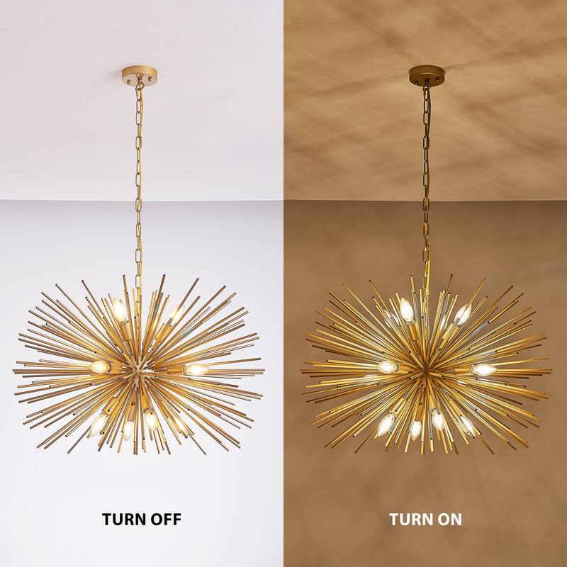 29" Mid-Century Modern 12-Light Starburst Chandelier - Sputnik Pendant Light Fixture (Bulb Not Included) - Gold