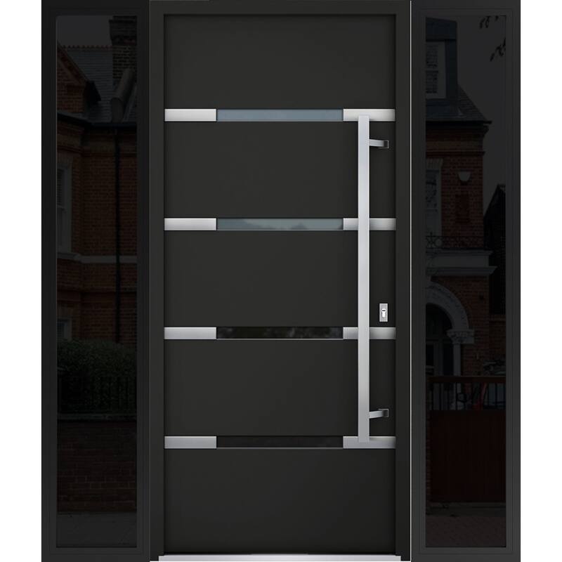 Front Prehung Steel Door 1105 Black Enamel Stainless Inserts W36xH80 Lh I - Black - 68" x 80"