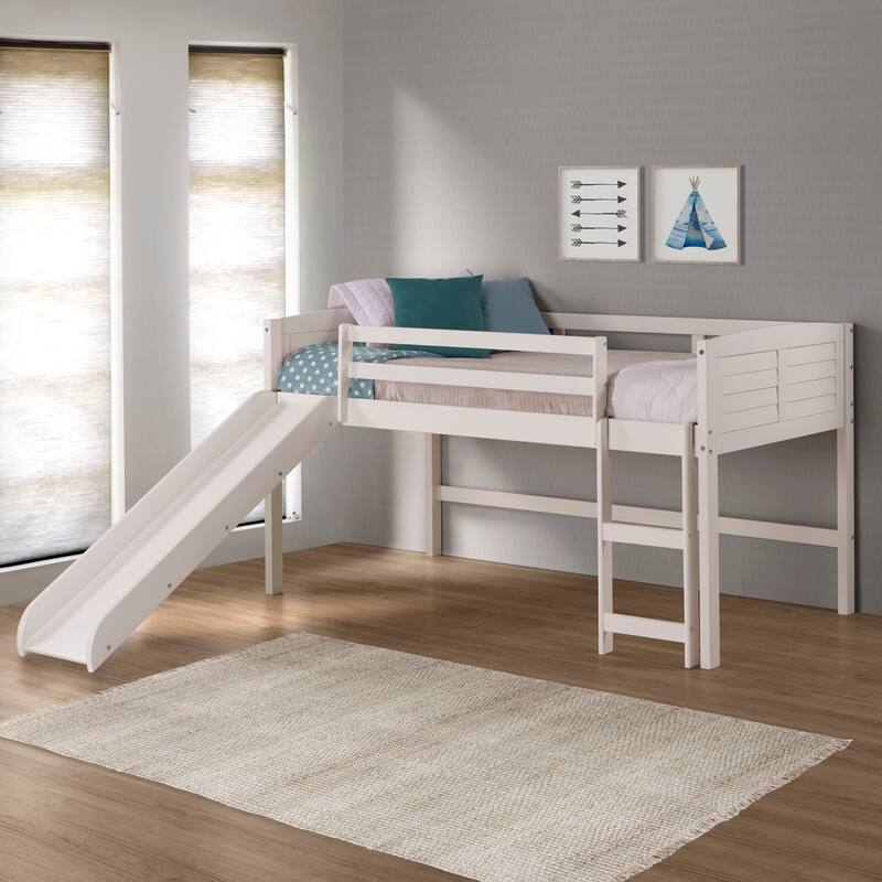 Twin Louver Low Loft with Slide in White