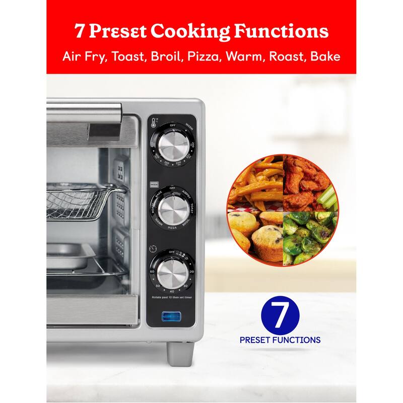 Betty Crocker Air Fryer Convection Toaster Oven, Multifunction 6-Slice Toaster and Air Fryer Oven, Silver