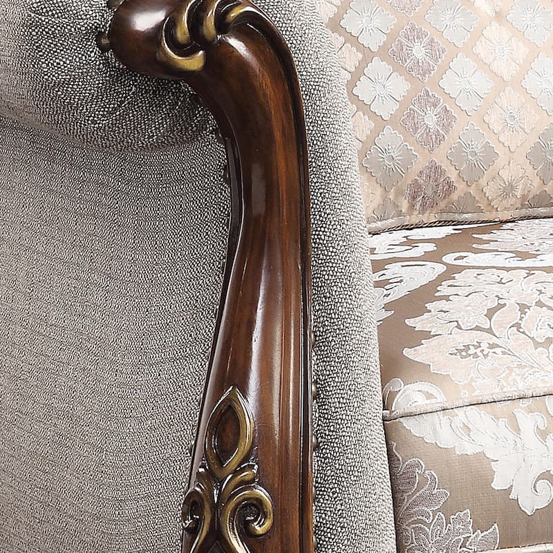 Daphne Gray and Cherry Button-Tufted Accent Chair