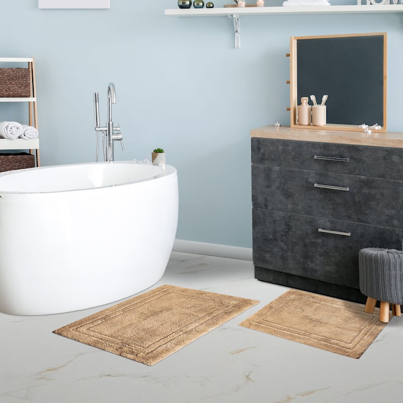 Superior Cotton Solid Non-slip Backing 2-Piece Bath Rug Set