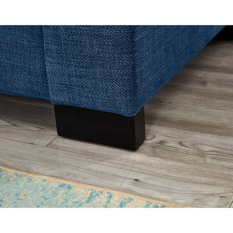 Fabric Upholstered 3 Seater Sofa, Lounge Sofa with Square Arm, Oversized Deep Seat Sofa with Storage & Cup Holders