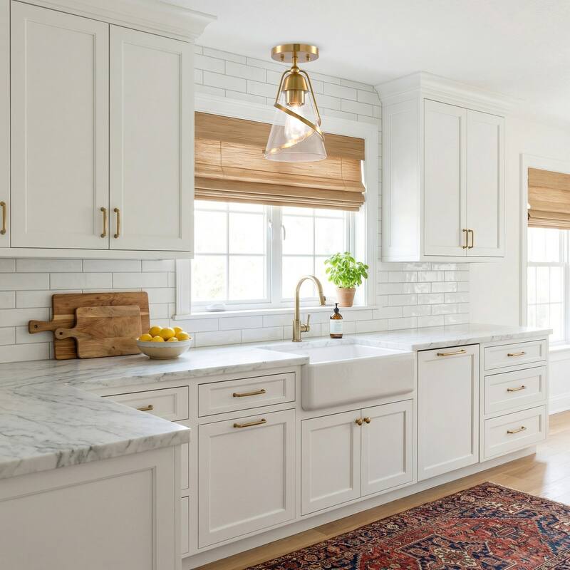 7" Modern Seeded Glass Gold Dimmable Small Semi-Flush Mount Ceiling Light