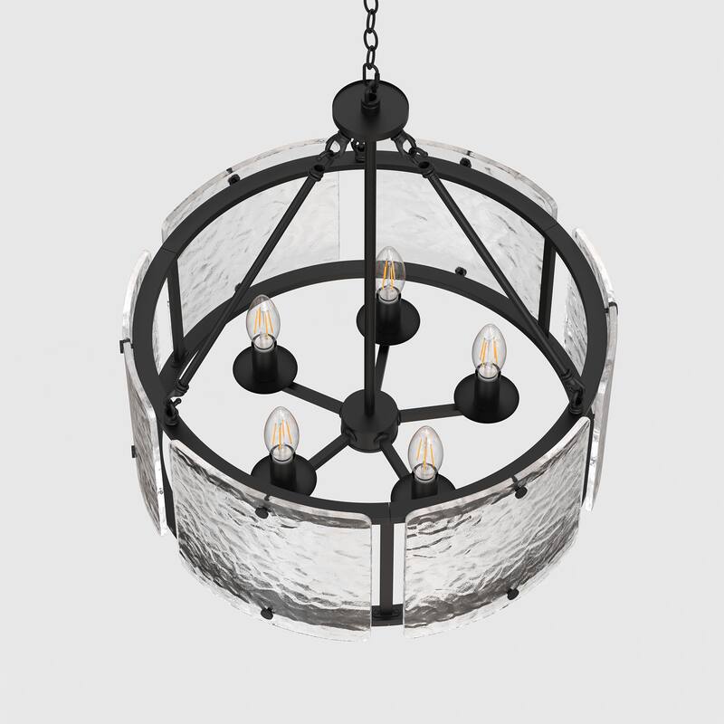 YANSUN 5-Light Branch Chandelier, E12 Base, Curved Glass Shades, No Bulbs - Black
