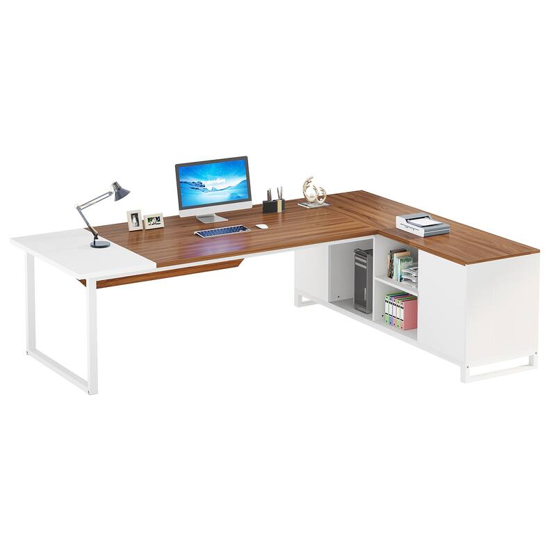 70.8-Inch L Shaped Executive Computer Desk with Storage Cabinet and Shelf