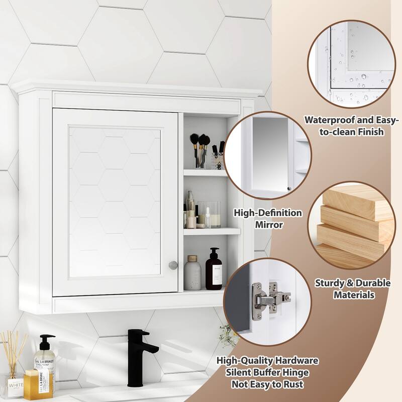 30'' x 28'' Medicine Cabinet, Wall Mounted Bathroom Storage Cabinet, Modern Bathroom Wall Cabinet with Mirror,Medicine Cabinet